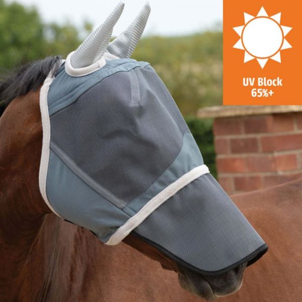wb deluxe fly mask with nose grey