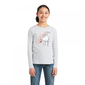 Ariat Youth My Unicorn L Sleeve T Heather Grey front